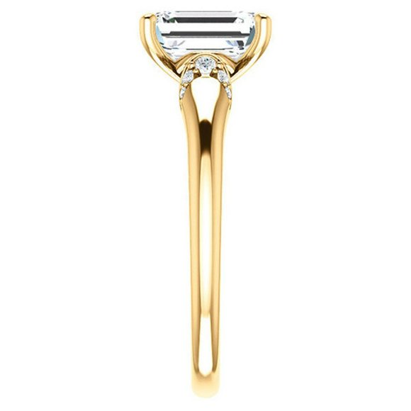 2.0Carat -8.5x6.5mm Emerald Moissanite Accented Engagement Ring - Picture 7 of 15